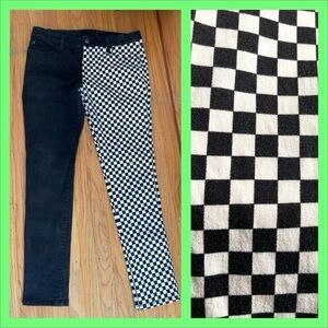 Royal Bones Split Leg Checkerboard Stretch Denim Jeans